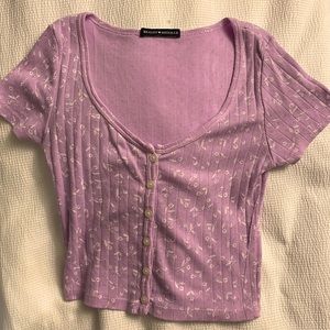 Brandy Melville Lilac Floral Ribbed Button Crop Top